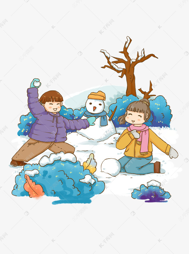打雪仗商业人物场景扔雪球雪人