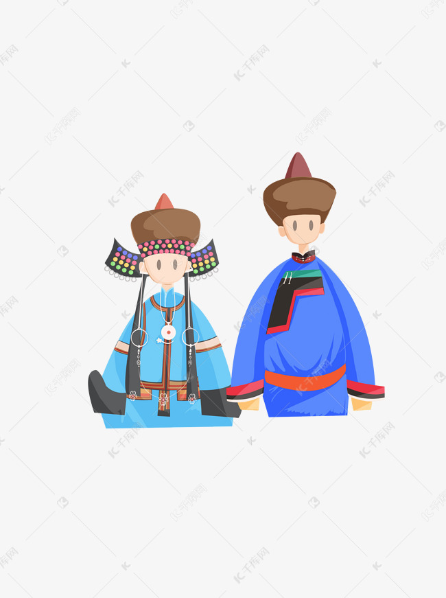 蒙古族服饰卡通男人和女人元素