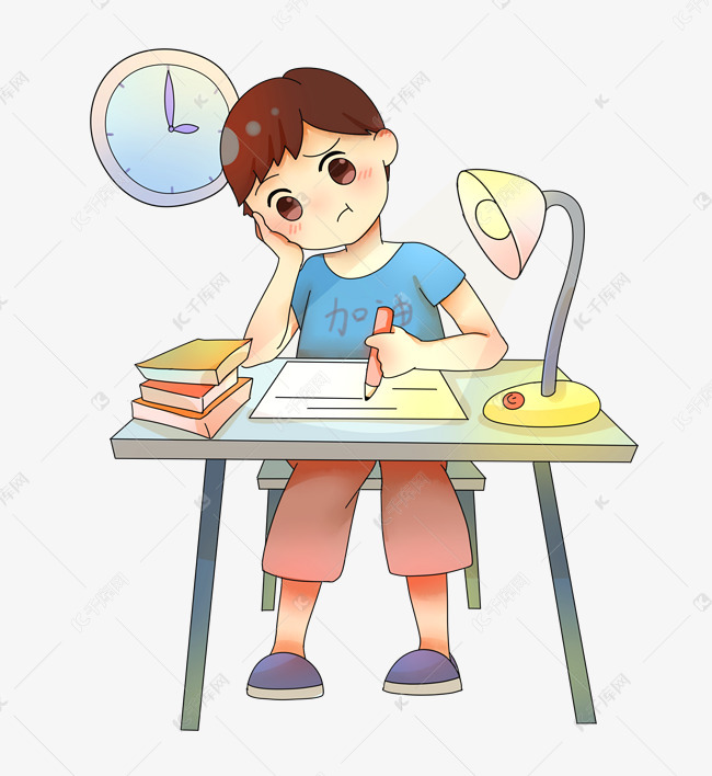 开学校园主题学生做作业卡通人物
