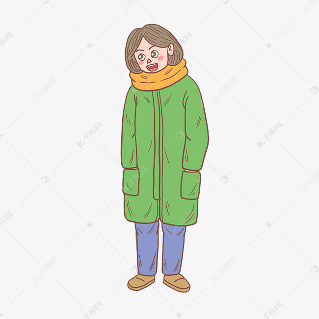 冬季冬日棉衣少女卡通手绘