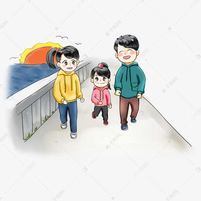 步行日亲子旅游卡通手绘q版可爱