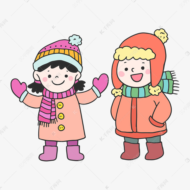 卡通圣诞节冬季雪地小孩子