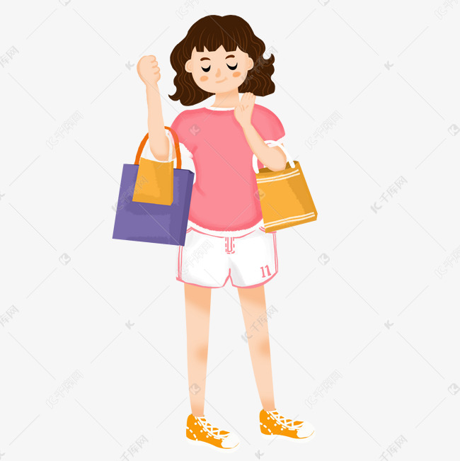 双11购物女孩卡通素材图片免费下载-千库网