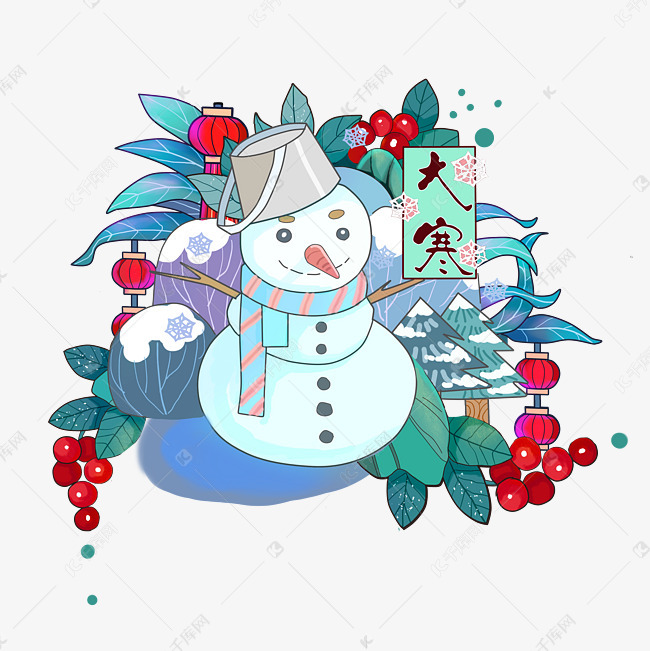 二十四节气大寒雪人灯笼可爱png