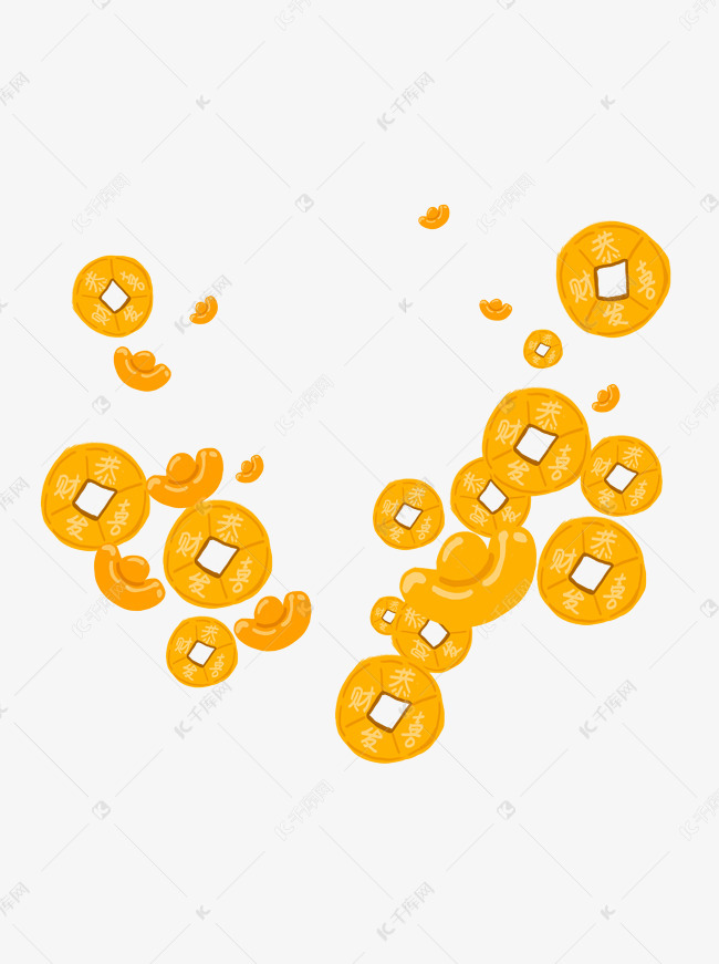 卡通手绘金色铜钱元素