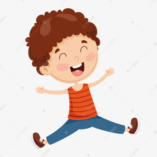 卡通开心的大笑的男孩设计的素材免抠男孩开心大笑学生矢量图跳跃