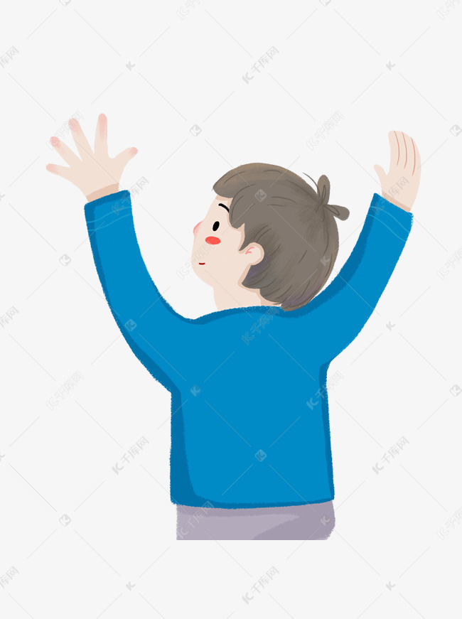 小男孩高举双手看自己身影 猜成语