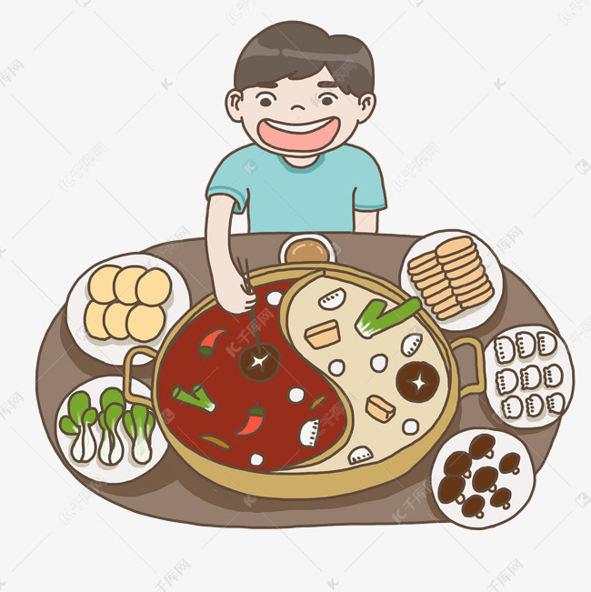 美食餐饮手绘插画吃火锅免抠元素