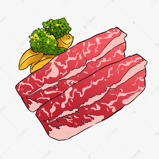 西餐牛肉手绘插画