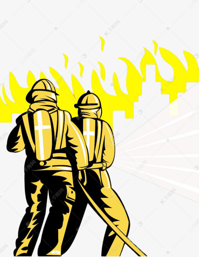 卡通风简笔画消防员现场救火英雄