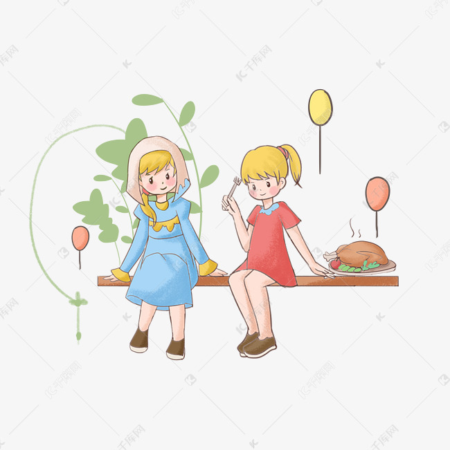 手绘感恩节卡通人物插画