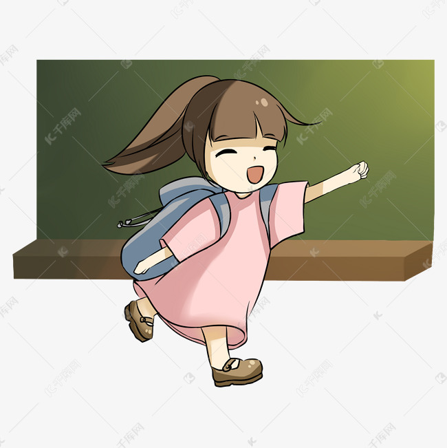 手绘小学生上学插画