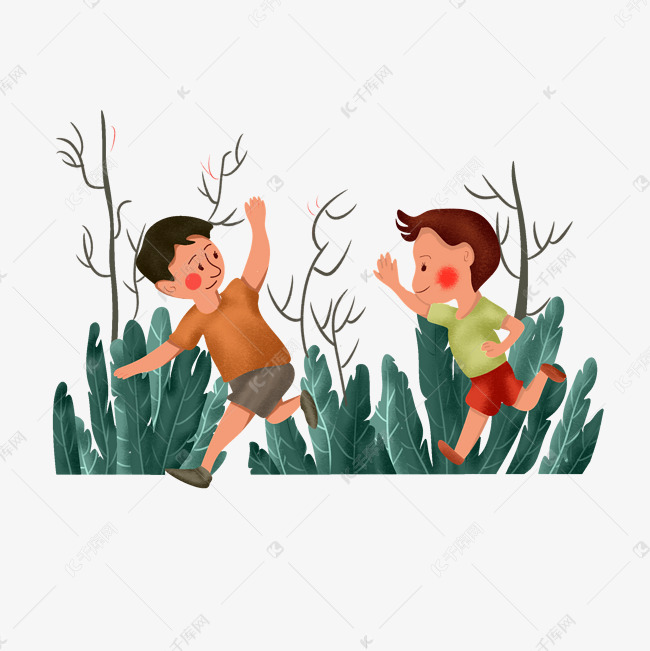 林间奔跑的少年出游插画