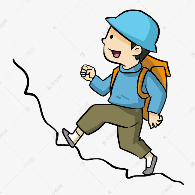 徒步登山卡通人物插画