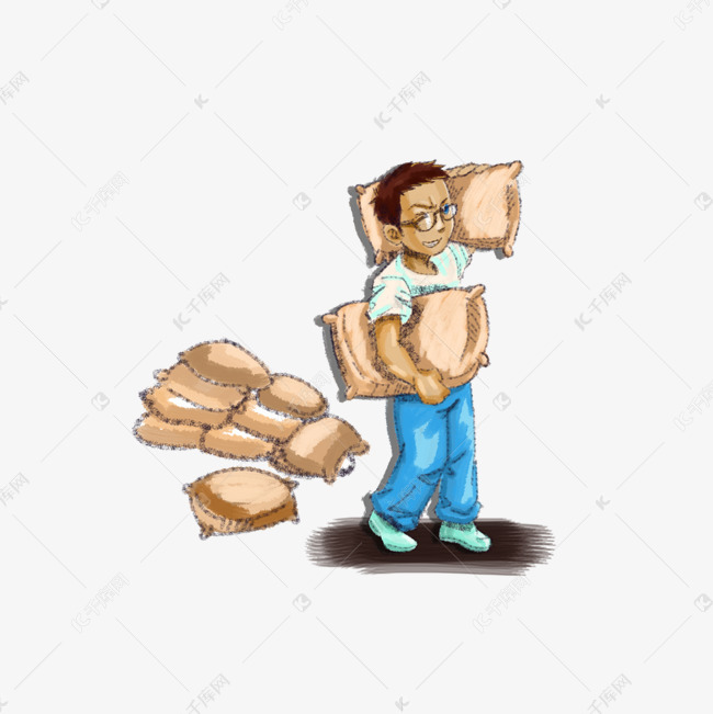 手绘卡通扛沙袋的搬运工