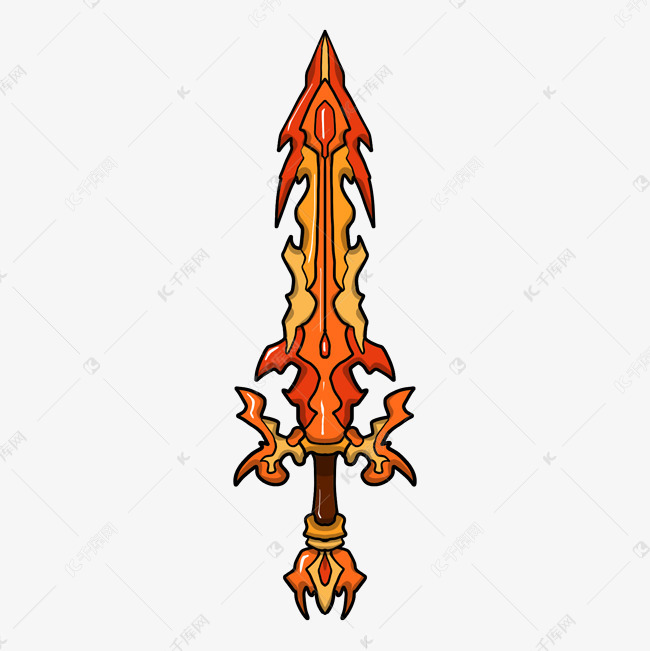 手绘红色刀剑插画