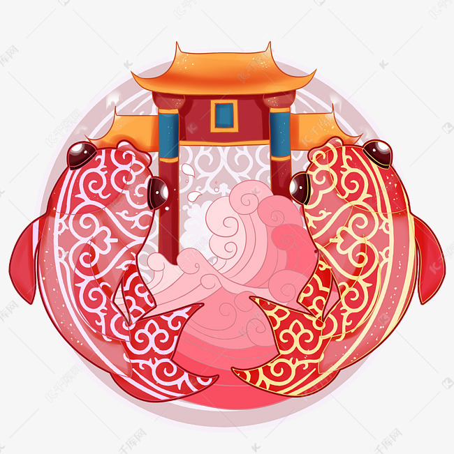 春节红色剪纸风格喜庆窗花鱼跃龙