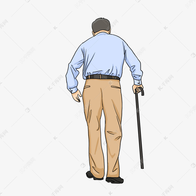 重阳节老年人拄拐杖走路背影素材图片免费下载-千库网