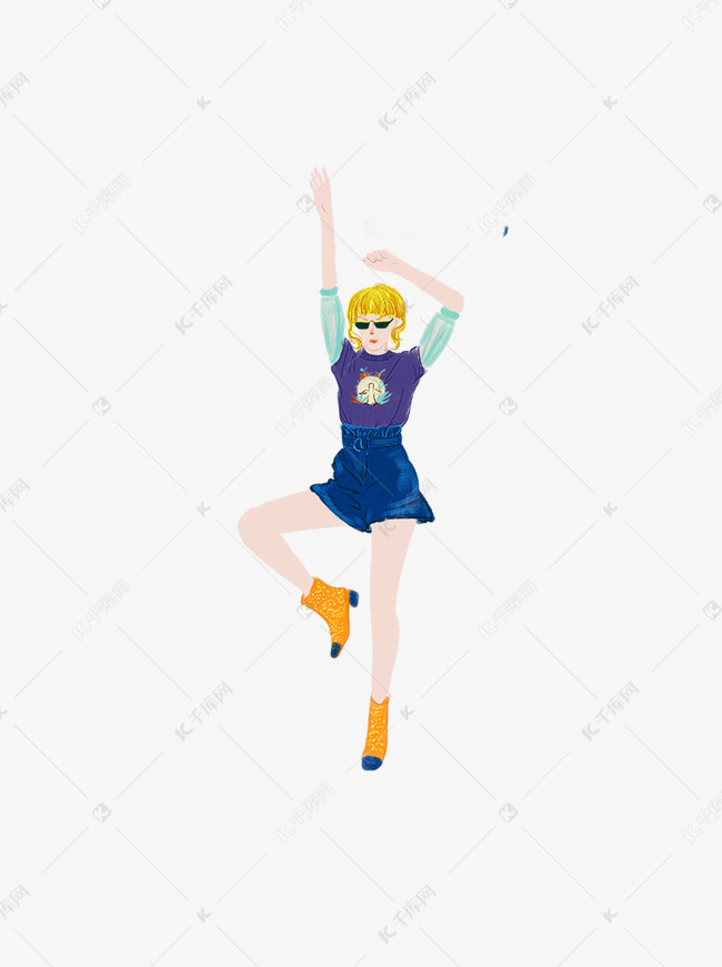 摆姿势照相的时尚女子卡通元素