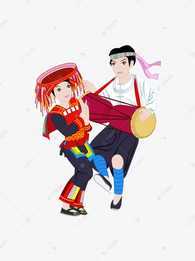瑶族舞蹈的素材免抠瑶族卡通手绘民族文化风情民族舞蹈