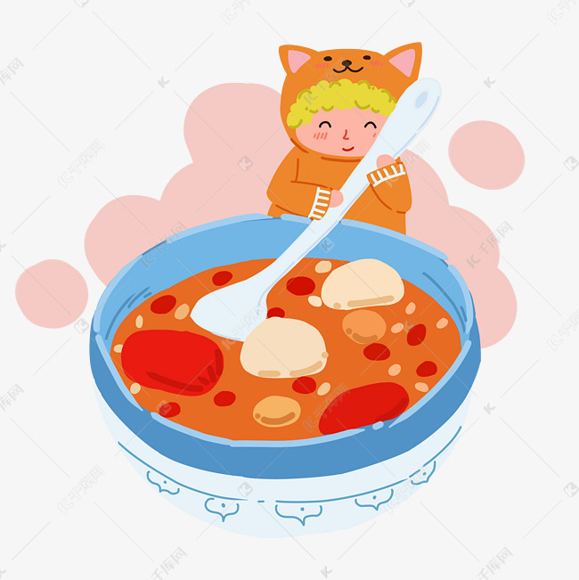 腊八节手绘喝粥的小孩插画