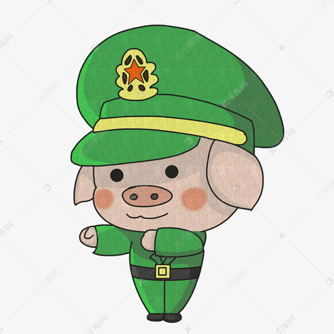 2019猪年萌萌可爱军装小猪手绘插画