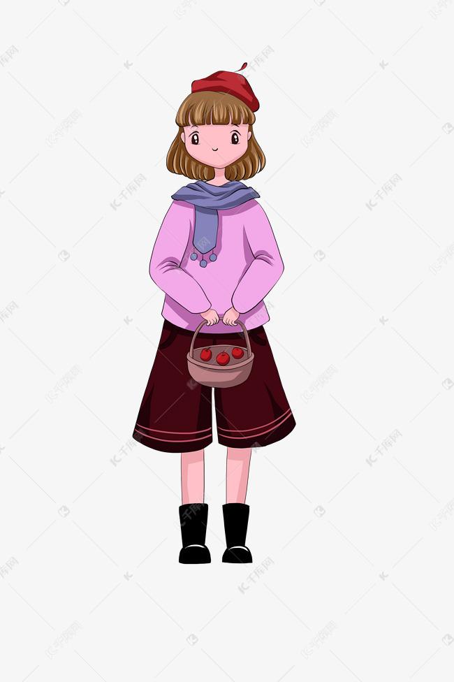 短裙卡通短发发箍手绘动画小女孩