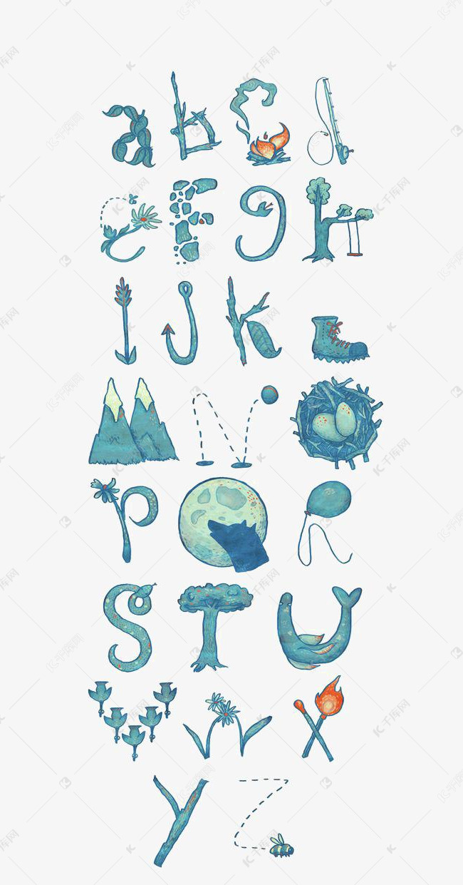 的素材免抠26个英文字母英文字母插画可爱英文字母字母设计字母装饰