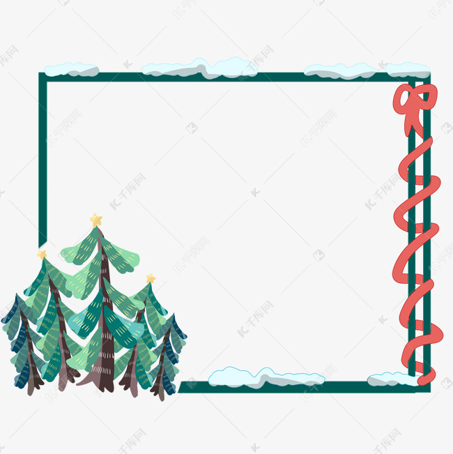 绿色圣诞树雪边框素材图片免费下载-千库网