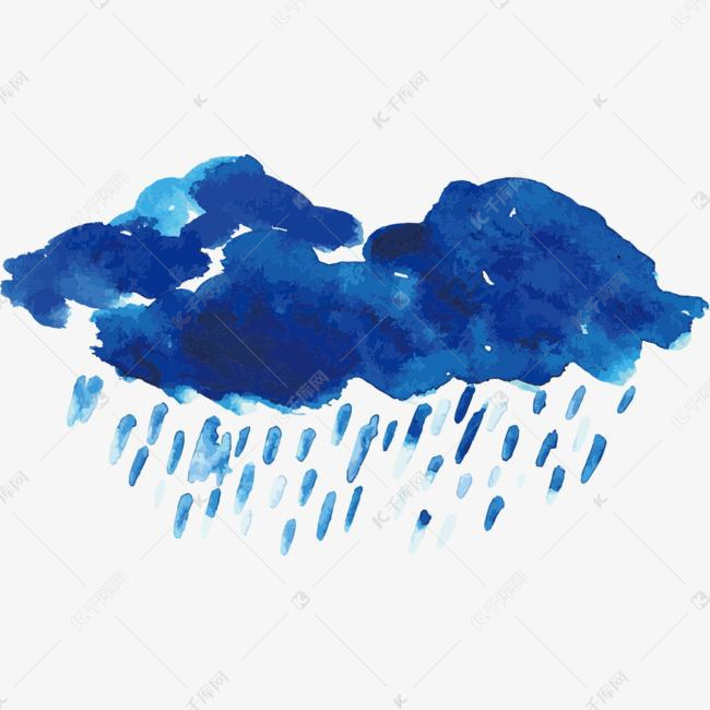 手绘下雨天的素材免抠卡通手绘装饰图案蓝色的云蓝色的雨