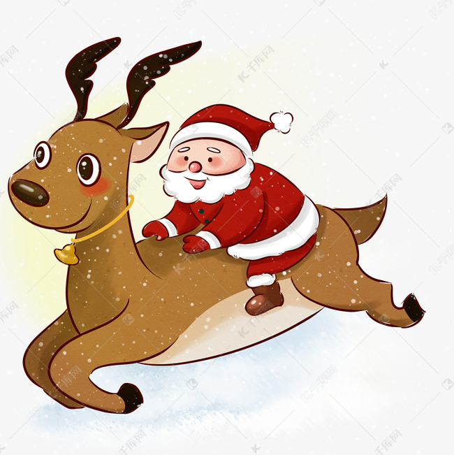 圣诞节圣诞老人麋鹿飞驰雪地