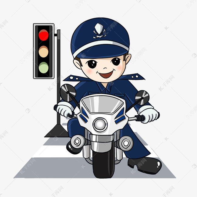 骑摩托的警察叔叔手绘插画