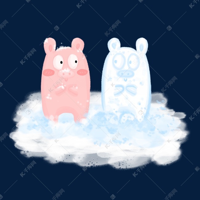 冬天冬季猪雪人雪地雪中手绘插画
