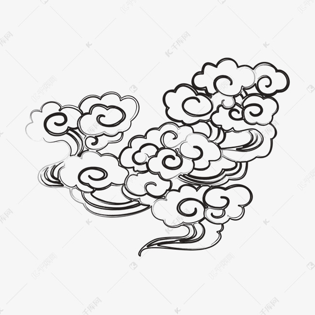 水墨中国风简约祥云云纹矢量装饰元素素材图片免费-千