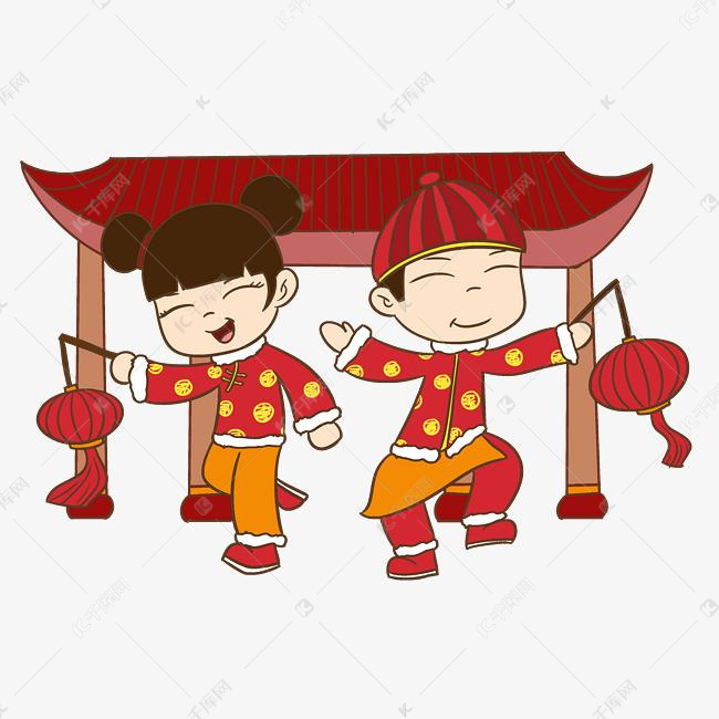 新年手拿灯笼的小孩