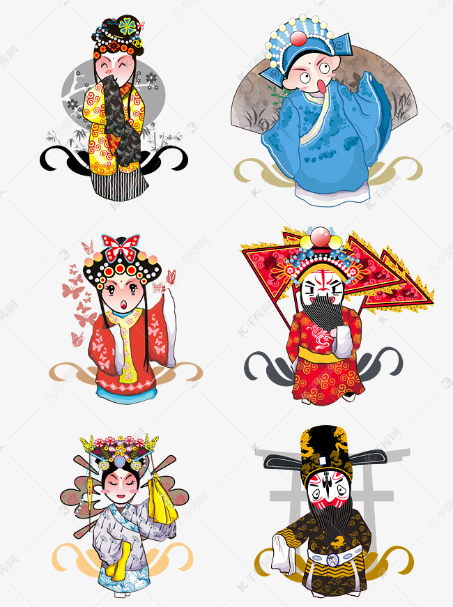 京剧手绘青衣老生小生红色蓝色
