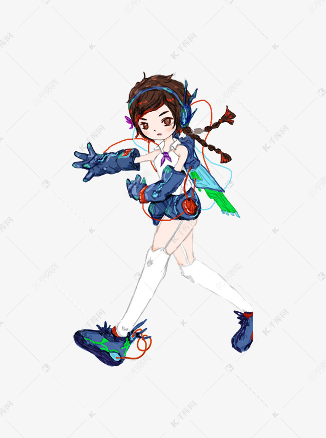 手绘未来科技女孩设计元素可商用