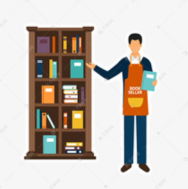 卡通图书管理员在图书馆工作