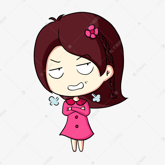 手绘卡通女孩生气无语叹气表情素材图片免费下