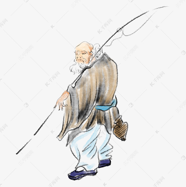 黄色的渔翁钓鱼插画