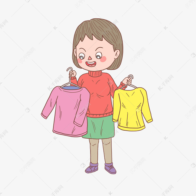 卡通手绘人物挑选衣服少女