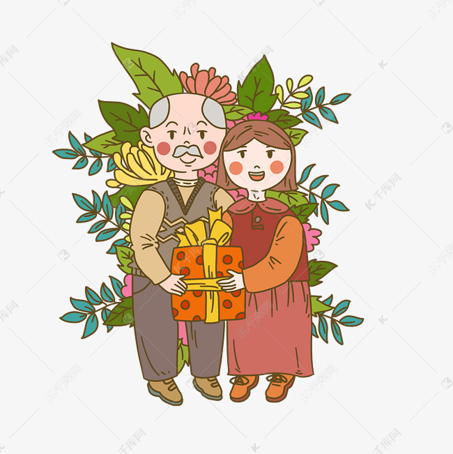 关爱老人送老人礼物插画