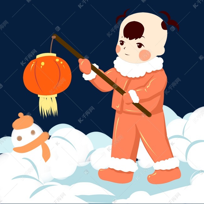 手绘挑灯笼福娃