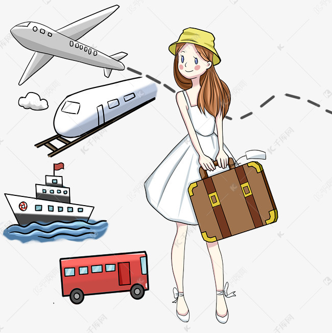 旅行女孩手绘卡通人物插画