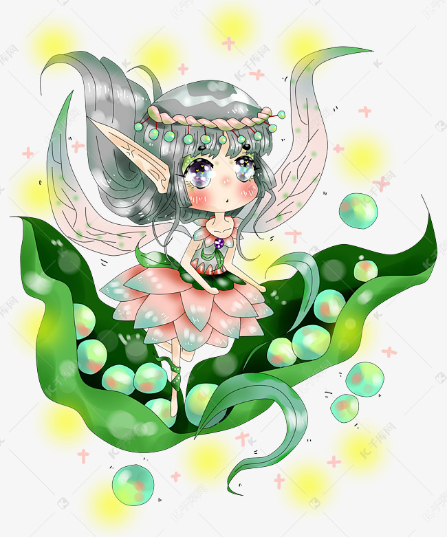 卡通厚涂手绘唯美立秋四季豆精灵