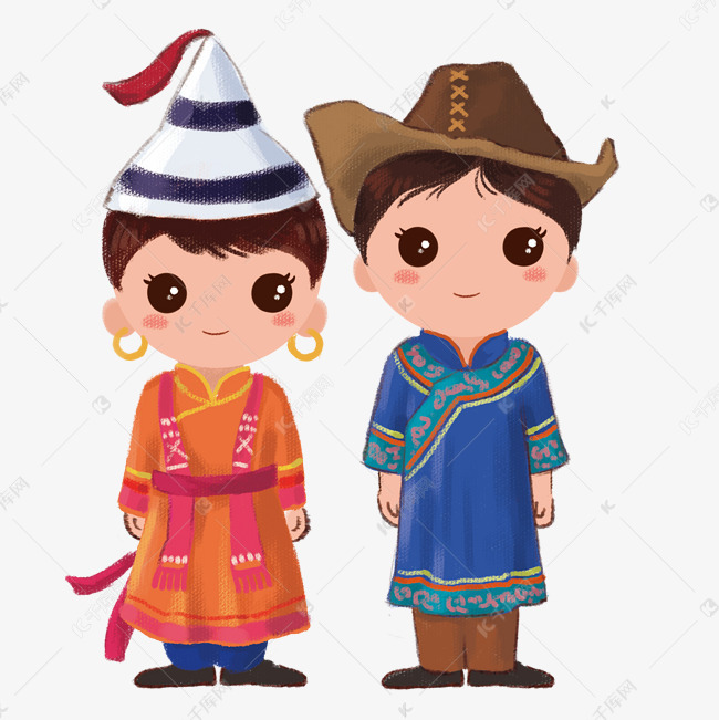 站立的少数民裕固族族情侣png