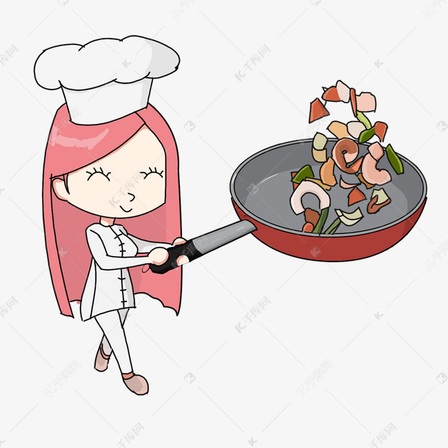女厨师大厨巅锅插画