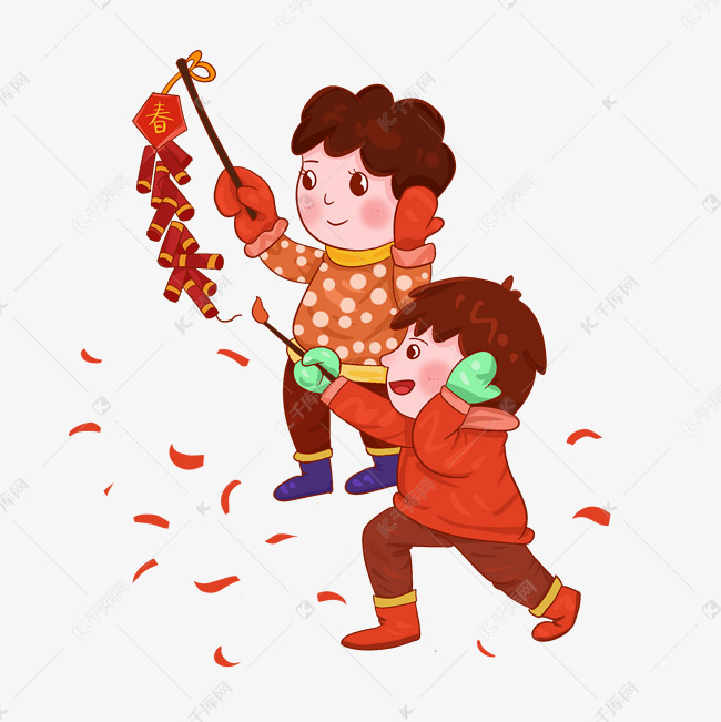 手绘春节卡通点鞭炮素材图片免费下载-千库网