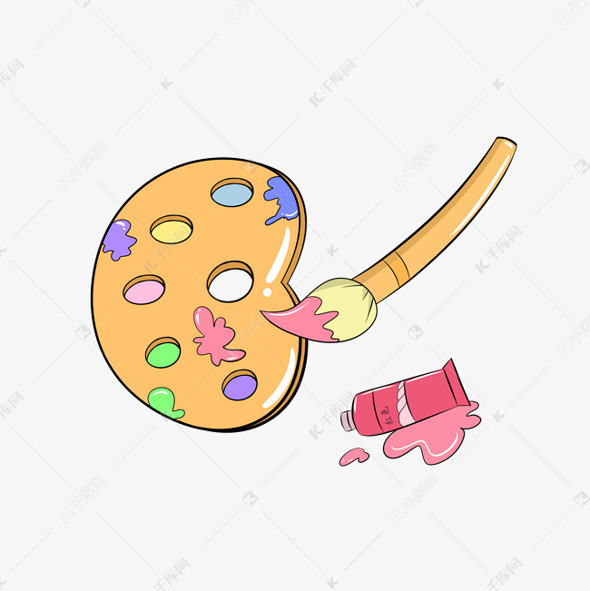 调色盒颜料卡通手绘插画