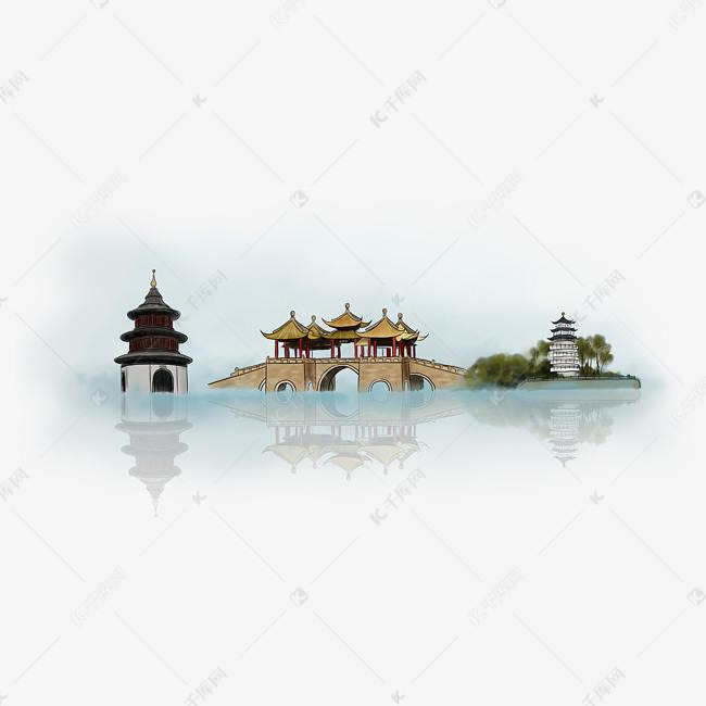 手绘扬州地标建筑
